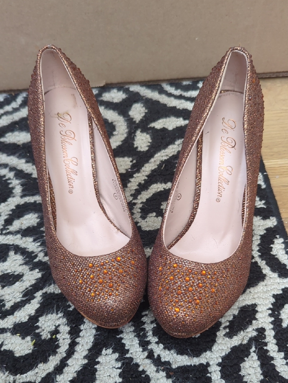De Blossom Collection Women's Bronze Sparkly Jeweled High Heel Pump, Size 8